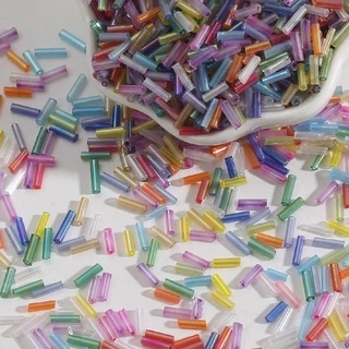 [300 ชิ้น] ลูกปัดแก้ว ทรงกระบอก ชุบสี หลอดยาว สําหรับทําเครื่องประดับ DIY