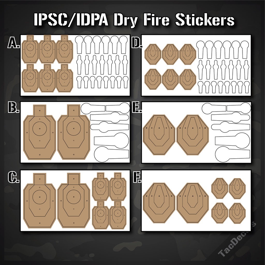 IDPA IPSC สติกเกอร์ปืน สติกเกอร์เป้าซ้อม Dryfire Target สเกล 1/3และ1/6