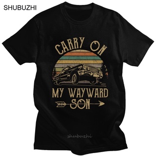 เสื้อยืดผ้าฝ้ายพิมพ์ลายขายดี เสื้อยืดแขนสั้น ผ้าฝ้าย พิมพ์ลาย Carry On My Wayward Son สไตล์วินเทจ สําหรับผู้ชาย