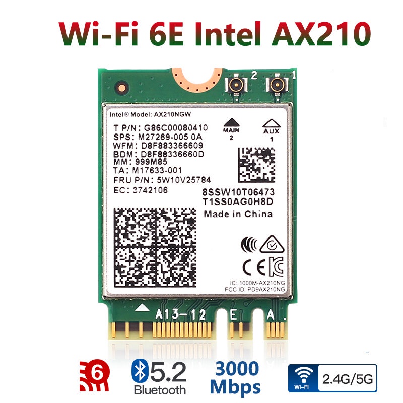 【ชุดเสาอากาศ】การ์ดไร้สาย Intel AX210 WI-FI 6E บลูทูธ 5.2 Dual Band 3000Mbps M.2 AX210NGW 2.4G/5G 802