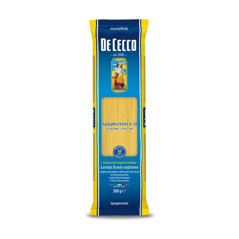 เด เชกโก สปาเก็ตตินี พาสต้า เบอร์ 11 จากอิตาลี 500 กรัม - De Cecco Spaghettini no.11 Pasta from Italy 500g