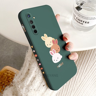 เคส Realme 6 Realme 6 pro Realme 7 Realme 7 pro เคสโทรศัพท์ ซิลิโคน ขอบตรง TPU เคสโทรศัพท์ ลายกระต่ายสามตัวน่ารัก ฟรีสายคล้อง