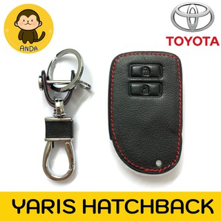 ซองกุญแจหนัง Toyota Yaris Hatchback รุ่น Smart Key 2 ปุ่ม หนังแท้ เดินด้ายแดง โลโก้โลหะ