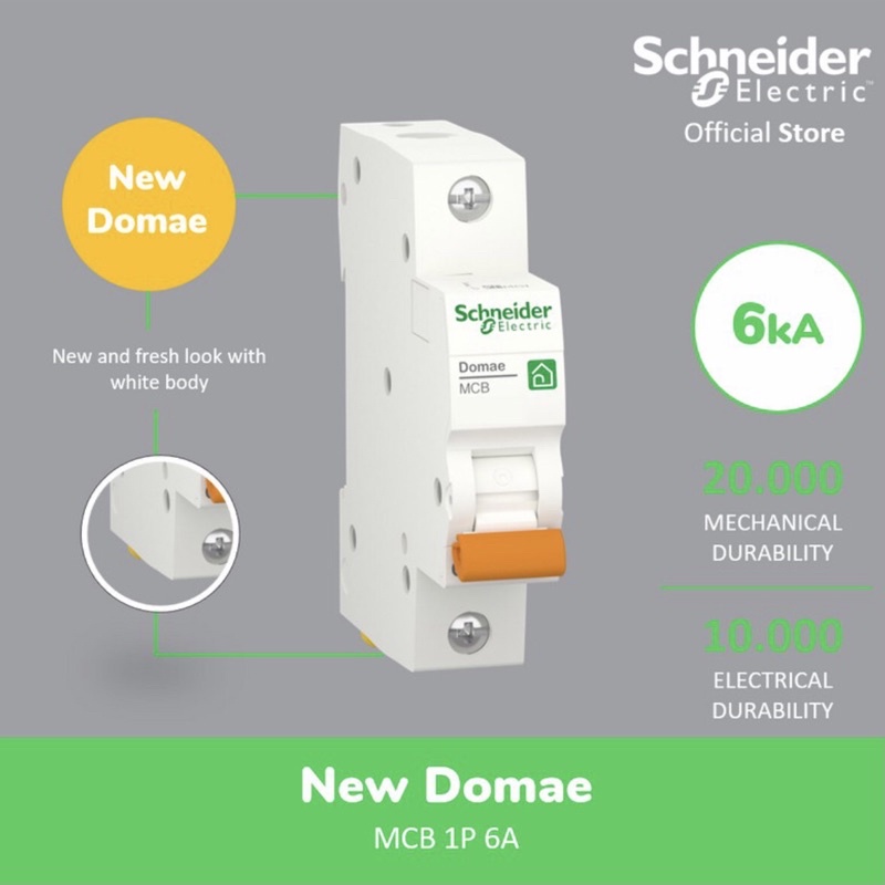 MCB Schneider 6A ใหม่ Domae MCB SnEED 6A MCB Schneider 6 แอมป์