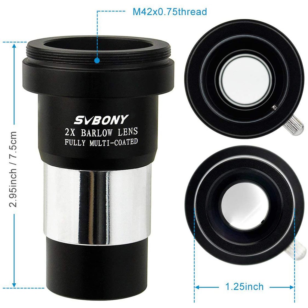Svbony 2x บาร์โลว์เลนส์หลายเคลือบโลหะทั้งหมดที่มี M42X0.75mm กล้องอินเตอร์เฟซสำหรับ 1.25 "มาตรฐานดาราศาสตร์กล้องโทรทรรศน์ — صورة 6