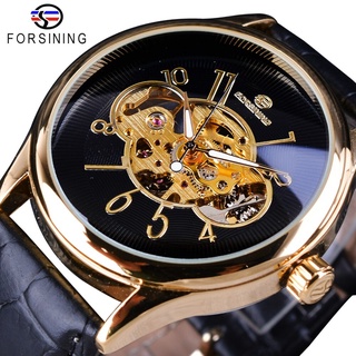 Forsining Classic Creative Skeleton Design Golden Case Transparent Open Work Men Watch Top Brand Luxury Mechanical Wrist