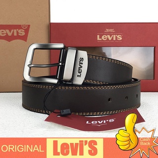 ลีวายส์ของแท้ levis เข็มขัดผ้ายีนส์ป่าแบบสบาย ๆ เข็มขัดหนังย้อนยุคแบบหัวเข็มขัดแบบหมุนได้สองด้าน