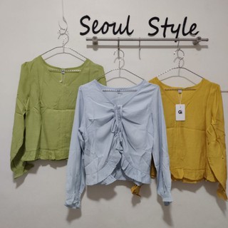 เสื้อรูดหน้า เสื้ออกรูด เสื้อแขนยาวอกรูด ใส่ได้2แบบ สไตล์เกาหลี