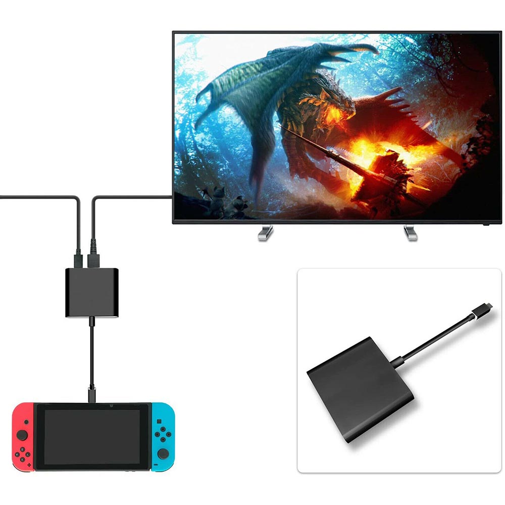 3 In 1 Hdmi Type C Usb3 0 Pd Hub Adapter Portable For Nintendo Switch To Tv Converter Dock Charger Cable Black ราคาท ด ท ส ด