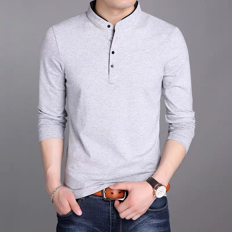 เสื้อยืดคอจีนแขนยาว ผ้าค๊อตตอนแท้100%หลายสไตล์