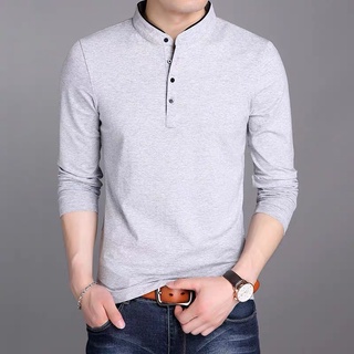 เสื้อยืดคอจีนแขนยาว ผ้าค๊อตตอนแท้100%หลายสไตล์