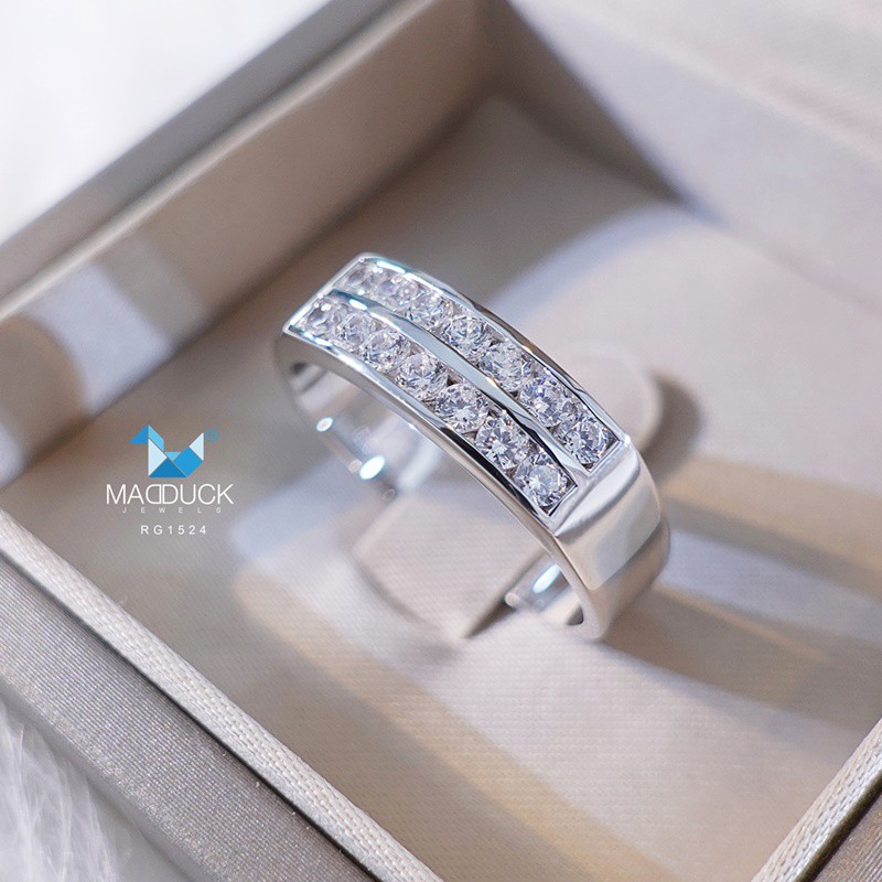Madduckjewels แหวนเงินแท้ 925 CZ / โมอิส (Moissanite) / เพชรแลป (Lab Grown) ชุบโรเดียม แหวนแต่งงาน แหวนเพชรแถว RG1524