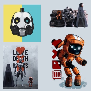 แผ่นสติกเกอร์ไวนิล ลายหัวใจ Death&amp;Robots ซักล้างได้ สําหรับตกแต่งเสื้อผ้า DIY