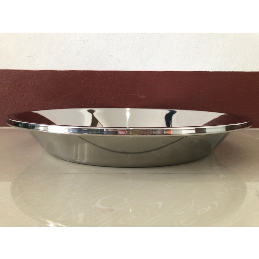 ถาดสแตนเลส ถาดเสริฟ ถาดใส่อาหาร (สแตนเลสเกรด304ไม่ขึ้นสนิม)(หนามาก ทรงลึก)ขนาด 30/32/34/36/38 ซม.(ตราTK) - รูปที่ 3