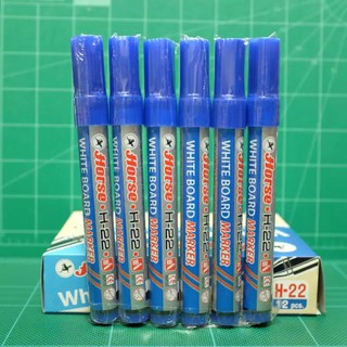 ปากกาไวท์บอร์ดตราม้า Horse Whiteboard Marker H-22 หมึกสีน้ำเงิน (1ชุด/6ด้าม) ขนาดหัวปากกา 2 มม.