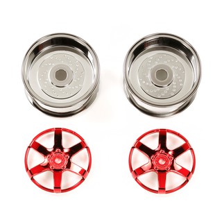 TAMIYA 54553 RED PLATED 2-PIECE 6-SPOKE WHEELS (26mm WIDTH, OFFSET +6)