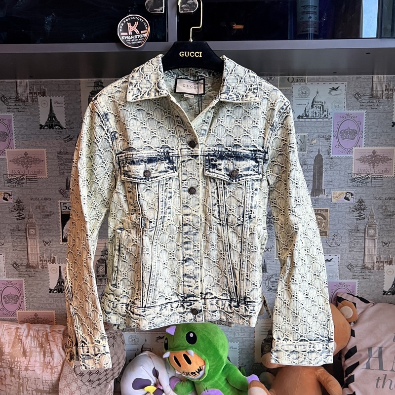Gucci GG Denim Eco Wash Bleached Jacquard Jacket เสื้อแจ็คเก็ต ยีนส์ เสื้อยีนส์ กุซซี่
