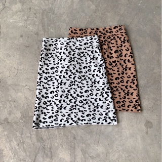 leopard mini skirt กระโปรงไหมพรมสั้น ลายเสือดาว ผ้าหนา เก็บทรงสวย พรางหน้าท้องและสะโพกดีมากก ดีเทลแหวก ml