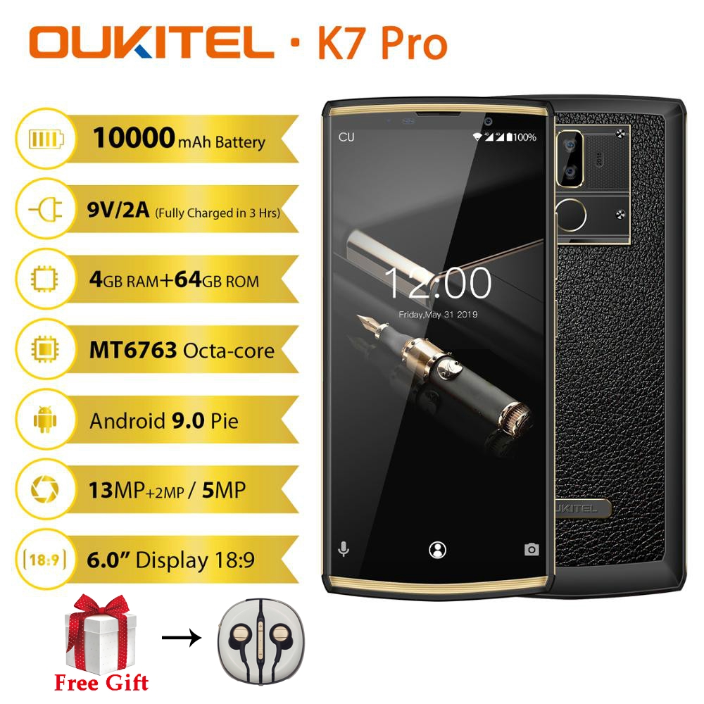 6.0 inch OUKITEL K7 Pro 9 โวลต์ / 2A 10000 มิลลิแอมป์ชั่วโมงลายนิ้วมือมาร์ทโฟน 4 กรัม RAM 64 กรัมรอม Android 9.0