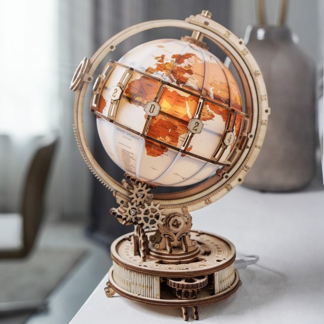 [ส่งด่วน กทม.] ตัวต่อ ลูกโลก DIY ประกอบเอง เปิดไฟได้ ของเล่นไม้ หมุนได้ Luminous Globe ROKR ST003