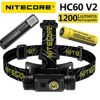 Nitecore ไฟหน้า hc60 V2 1200 ลูเมน ชาร์จ USB พร้อมแบตเตอรี่ nl1834 3400 Ma