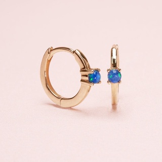 Grace Fine Jewelry ต่างหูห่วงทองแท้9K Classic With Blue Opal