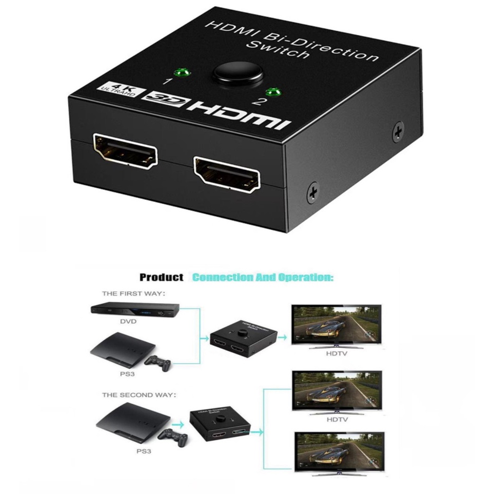 ตัวแปลง เอชดีเอ็มไอ HD Smart Switcher 2in1out HD เอชดีเอ็มไอ Switch 4K Splitter 1in 2out (กล่องเล็ก)