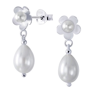 SILVER THAI Drop dangle pearl stud earrings silver flower In stock ต่างหูไข่มุกรูปหยดน้ำรูปดอกไม้แบบหยดน้ำ