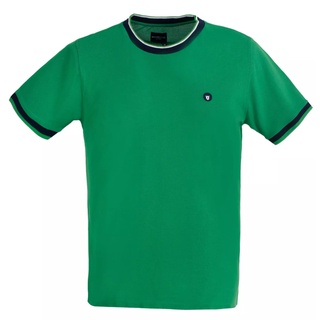 BROWNE &amp; CO. เสื้อยืด คอตตอน สีเขียว คอ แขน แต่งผ้าทอลาย รุ่น TPT009-1-GR