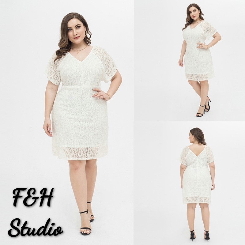F&H 1827-L-4XL Elegant Plus Size Women Commuter Office Dress