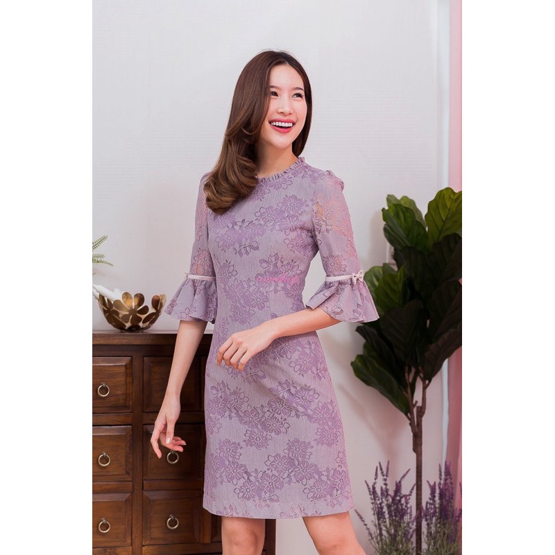 เดรสลูกไม้สีม่วง แบรนด์OmeShop มือ2 (size L)