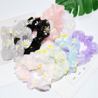 Korean Organza Mesh Hair Scrunchies / Women Satin Mesh hair ring /Sweet Girls Yellow Daisy Floral Rubber Band / Elastic Plaid Scrunchie / Candy Color Girls Ponytail Holder Hair Ties  / Transparent Ponytail Holder hair Accessories