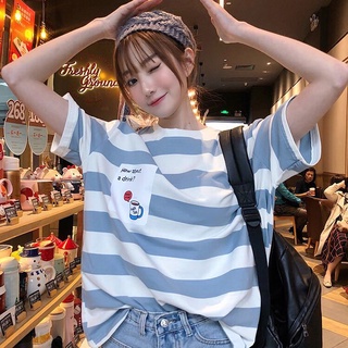 พร้อมส่ง เสื้อยืดแขนสั้น ลายทาง ทรงหลวม สไตล์เกาหลี สําหรับผู้หญิง JL-TX-203 2022