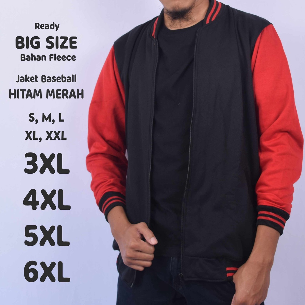 MERAH เสื้อแจ็คเก็ตเบสบอลบอมเบอร์จัมโบ้ขนาดใหญ่สีดําสีแดง SML XL XXL 3XL 4XL 5XL 6XL ธรรมดา