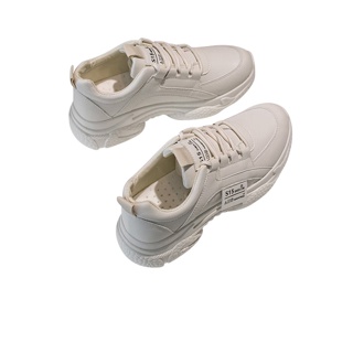 sneaker.world พร้อมส่ง รองเท้าผ้าใบ สไตล์เกาหลี สีเบจ ครีมน่ารัก เสริมส้นสูง งานมีกล่องให้