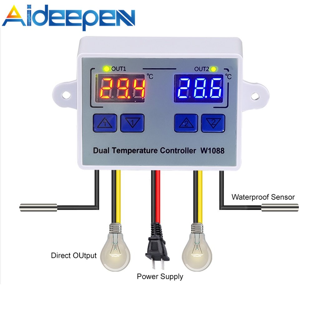 Aideepen W1088 -50°ค ~ 120°C เทอร์โมสตัทไมโครคอมพิวเตอร์ DC12V 24V AC110-220V ราคา ถูกที่สุด ดีลบีเคเค