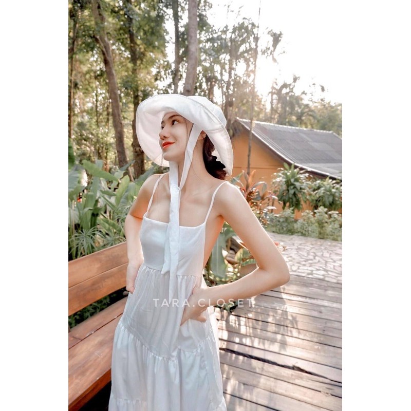 PE051 TARA Set Dress สายเดี่ยวเดรส ชุด+หมวก มียางสม็อกหลัง พร้อมหมวกปีกกว้าง เนื้อผ้าไหมอิตาลี ผ้าสวย พริ้ว เบาแต่ไม่บาง ราคา ถูกที่สุด ดีลบีเคเค แกลเลอรีภาพที่ 5