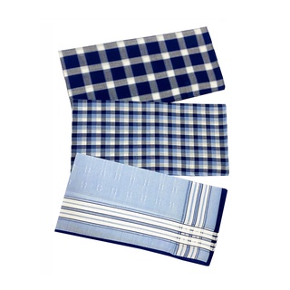 ANGELINO RUFOLO Handkerchief (ผ้าเช็ดหน้า) ผ้า 100% COTTON คุณภาพเยี่ยม ดีไซน์ Blue Shade สีฟ้า/กรมท่า/ขาว