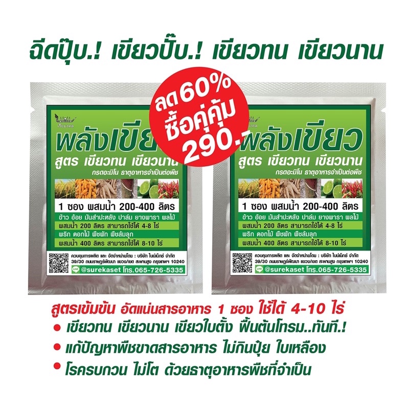 พลังเขียว สูตรเขียวทน เขียวนาน ชุดคู่คุ้มลด 60% ฉีดปุ๊บเขียวปุ๊บ โตไวใบเขียว เร่งต้น เร่งใบ เร่งดอก