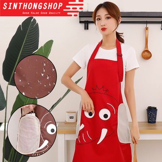 ผ้ากันเปื้อน กันน้ำ ดีไซน์น่ารัก ลายใหม่ล่าสุด Waterproof &amp; Anti-Oil Apron (Elephant) Sinthongshop