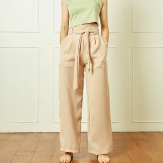 SALLY beige PANT กางเกงเอวสูงเข้าทรงผ้าอย่างดี สีเบจและเขียวขี้ม้าอ่อน