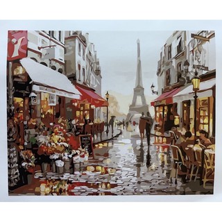 (สีกระปุก) DIY Paint by numbers ภาพระบายสีตามตัวเลข Paris ไม่มีเฟรม