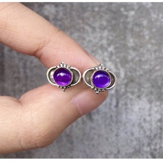 ต่างหูพลอยอเมทิสแท้ เงินแท้ 92.5% Amethyst Silver925 Earring Stud