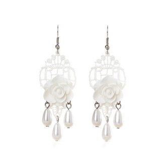 TANITTgems Vintage White Pearl French Lace Bridal Earrings