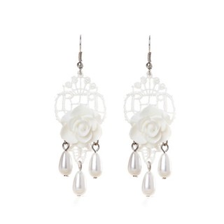 TANITTgems Vintage White Pearl French Lace Bridal Earrings