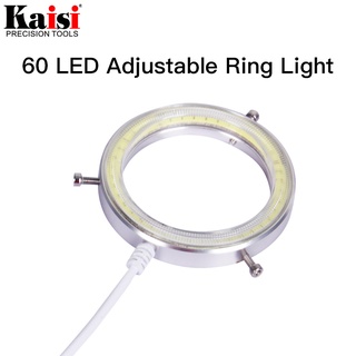 Kaisi แหวนไฟ LED 60 ดวง บางพิเศษ ปรับได้ สําหรับกล้องจุลทรรศน์สเตอริโอซูม ปลั๊ก USB