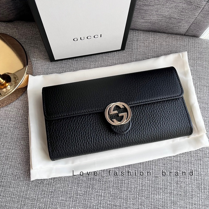 👑ผ่อน0%~แท้100%👑 กระเป๋าสตางค์ Gucci Interlock สีดำ