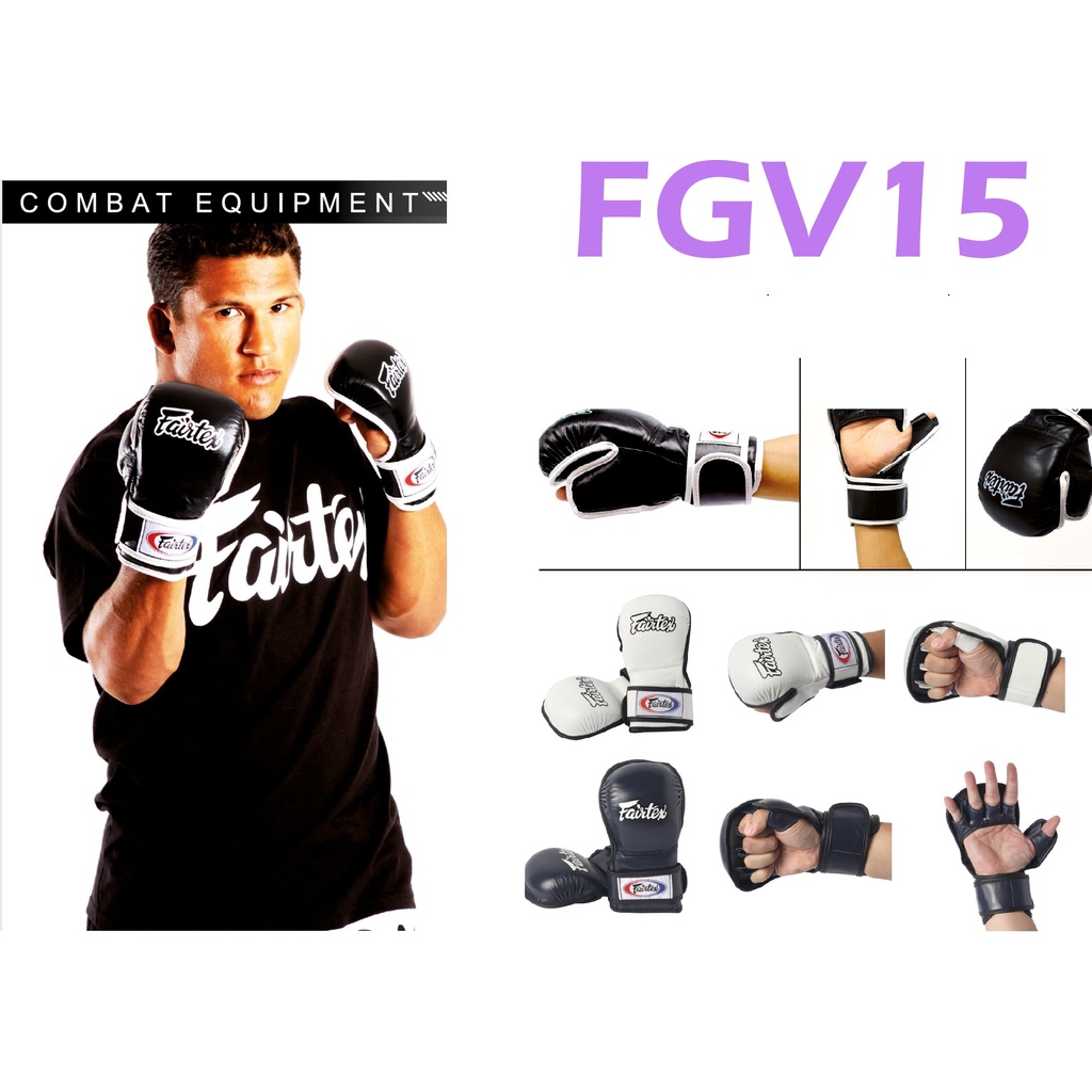 นวมชกมวย mma หนังแท้ Fairtex Combat boxing gloves FGV15 Sparring Gloves Double Wrist Wrap Closure