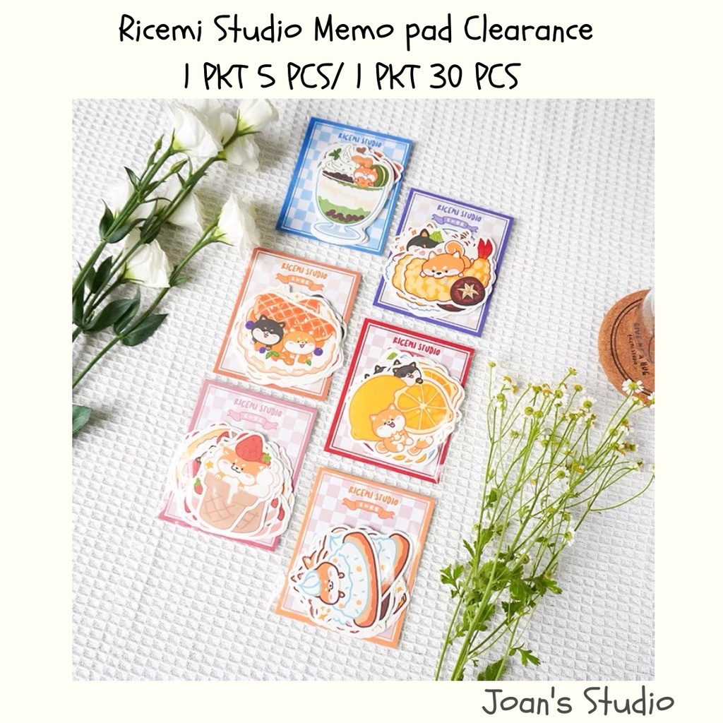 CLEARANCE Joons Studio Ricemi Studio Memo pad 1 PKT 5 PCS/ 1 PKT 30 PCS l 无เหนียวคาร์บอน5 IN 1 PKT/ 