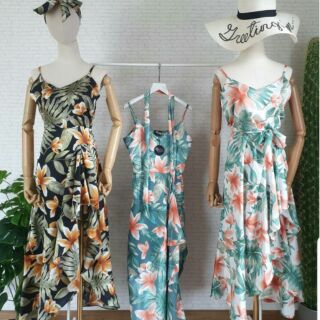 New Floral dressเดรสผ้ามันพิมพ์ลาย